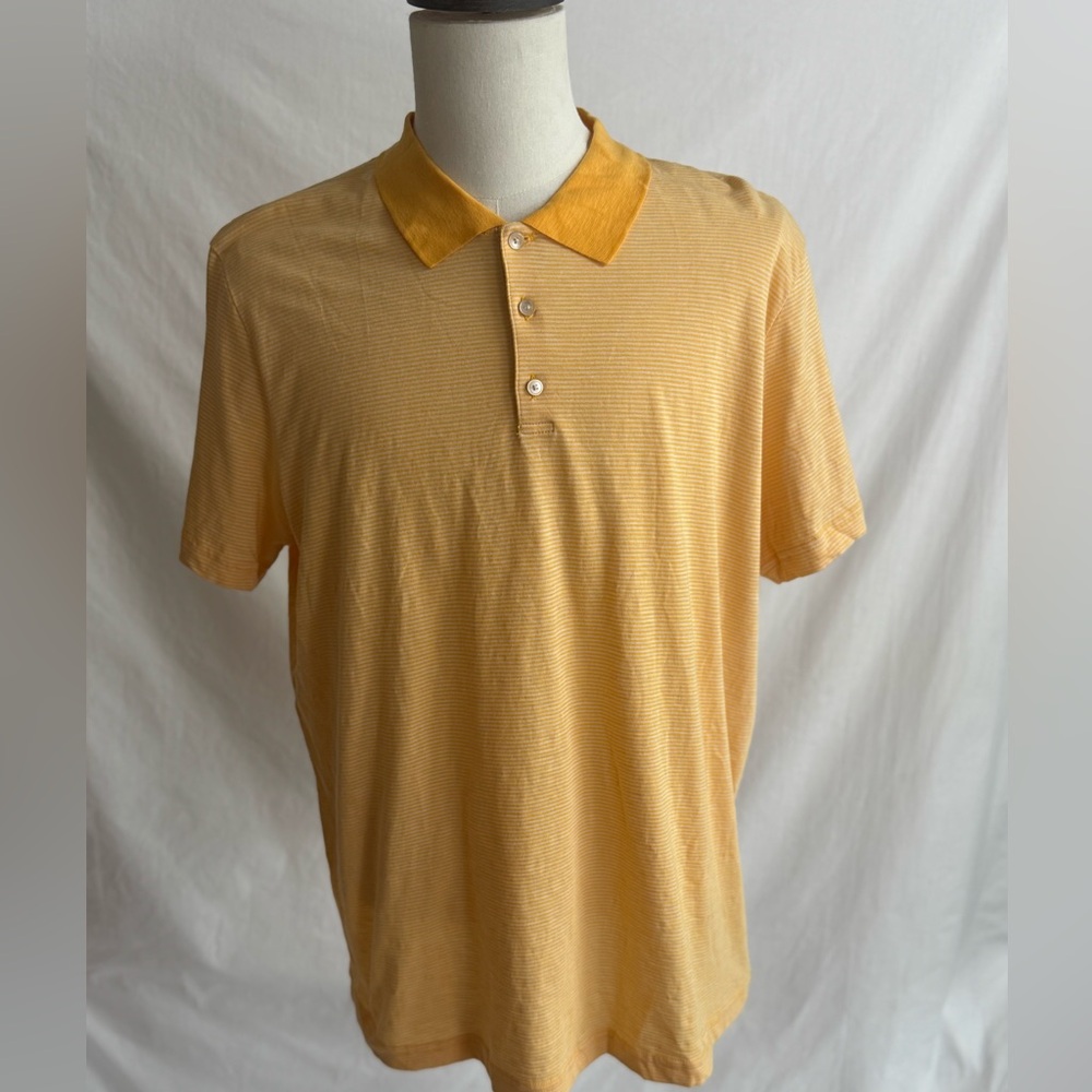 THEORY Men’s Size XXL Bron D Polo Shirt In Marigold‎ Moon Yellow Striped